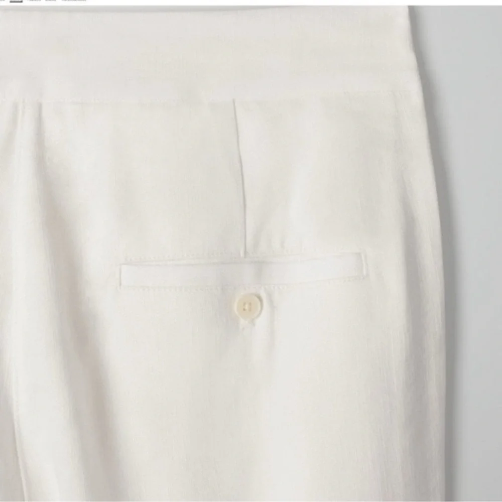 Aritzia Wilfred White Linen Cuffed Drawstring Pants Trousers Size Small